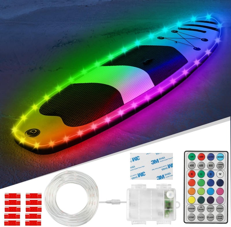 VIDLULTD Kayak Paddle Board Lights Kit, IP68 Waterproof Dream Color SUP Glow Light with Remote, Battery Powered Kayak Lights for Night Kayaking SUP Canoes, Marine Pontoon Boats Light (26FT) - Image 1